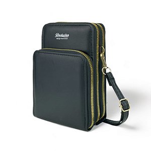 Bolsa Feminina Carteira Porta Celular 3 Divisorias Transversal 3 Ziper Fechado Mini Bag - 20326