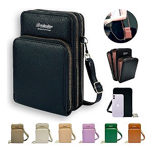 Bolsa Feminina Carteira Porta Celular 3 Divisorias Transversal 3 Ziper Fechado Mini Bag - 20326