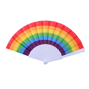 Leque de Plástico Arco Íris 43cm para Festas, Carnaval, Decoração - HM7065