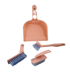 Kit de Limpeza de Plástico com 1 Pá + 3 Escovas Multiuso 4 Peças BC23153