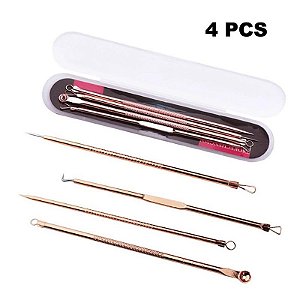 Conjunto Extrator de Cravo e Espinha Profissional Inox Limpeza de Pele 4 Peças - EM9826