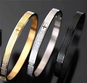 Pulseira Bracelete de Pai Nosso Masculina Aço Cirúrgico 316L 8mm