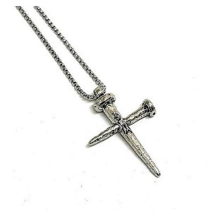 Colar Crucifixo Cruz PRATA  Pingente em Metal Zamac Crucifixo Aço Premium - 70cm - COR08
