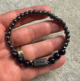 Pulseira Pedra Hematita+ Pedra natural+ Pingente Preto Fosco FOCO, FORÇA, FÉ E CORAGEM - PUL05