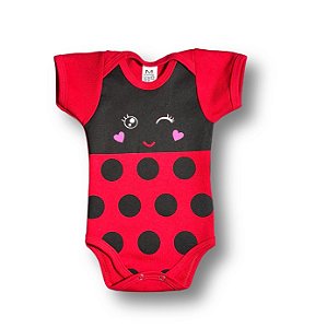 Body Bebê Temático Joaninha Suedine 100% Algodão.