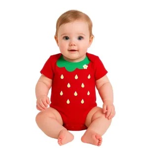Body Bebê Temático Morango Feminino 100% Algodão.