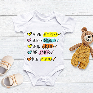 Body Personalizado Bebê Viva Simples, Sonhe Grande, Seja Grato, Dê Amor, Ria Muito