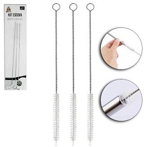 Escova Higiênica Para Limpeza de Canudos Com 3 Peças 20CM - BC24192