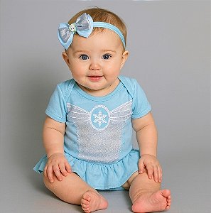 Body Bebê Temático Elsa com Capa e Saia  100% Algodão.