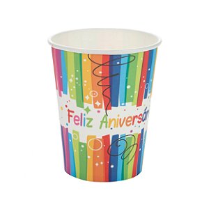 Copo de papel colorido feliz aniversário (10 un)