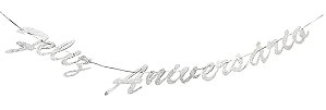 Faixa decorativa feliz aniversário prata com glitter (01 un)
