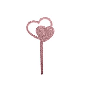 Topo de bolo corações rosa com glitter (01 un)