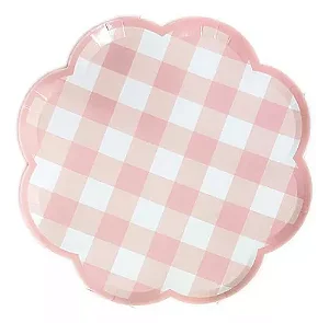 Prato de papel xadrez rosa (8 unidades)
