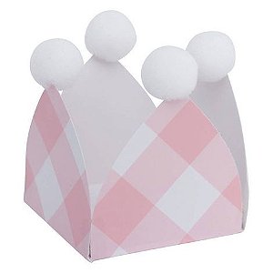 Forminha para doces com pompom xadrez rosa (20 unidades)