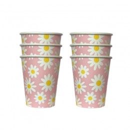 Copo de papel margaridas rosa (8 unidades)
