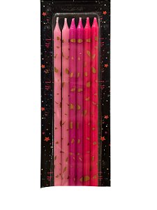 Vela palito rosa com dourado 17cm (06 un)