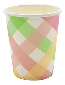 Copo de papel xadrez colorido (10 un)