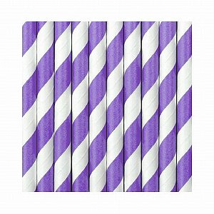 Canudo de papel roxo com listras branco (12 un)