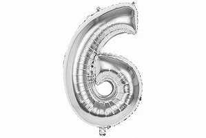 Balão numeral 6 prata metalizado (1 un)