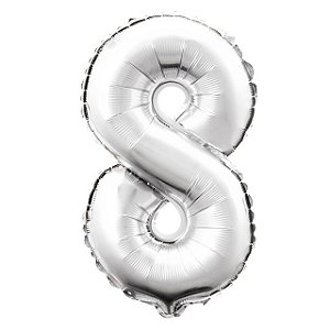 Balão numeral 8 prata metalizado (1 un)