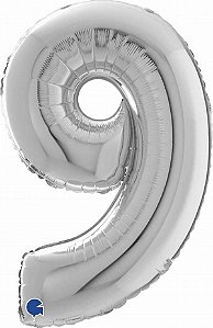 Balão numeral 9 prata metalizado (1 un)