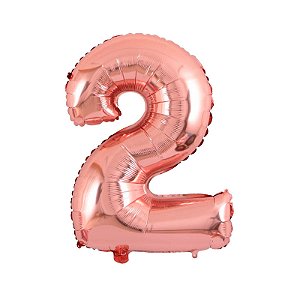 Balão numeral 2 rose gold metalizado (1 un)