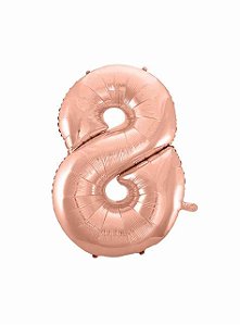 Balão numeral 8 rose gold metalizado (1 un)