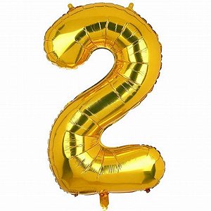 Balão numeral 2 dourado metalizado (1 un)