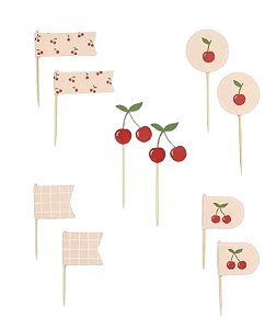 Toppers doces/cupcakes cerejas pessêgos (10 und)