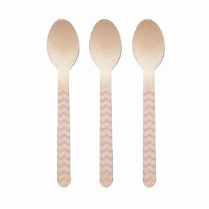 Colher de madeira zig zag rosa (10 un)