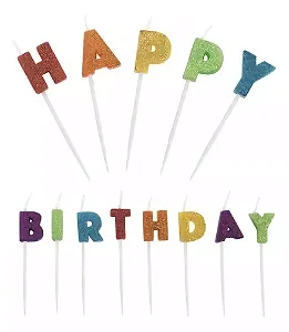 Vela happy birthday colorida glitter (13 und)