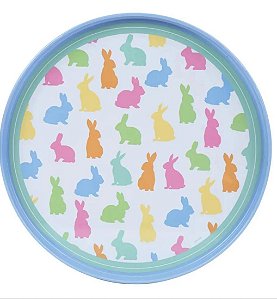 Bandeja redonda coelhos coloridos (1un)