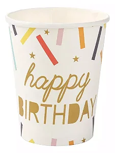 Copo de papel happy birthday confete (10 un)