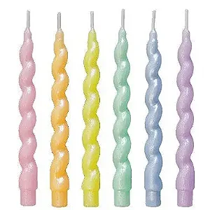 Vela palito espiral metalizada candy color (6 un)