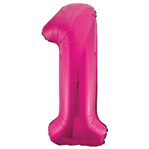 Balão numeral 1 rosa metalizado (1 un)