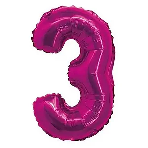 Balão numeral 3 rosa metalizado (1 un)