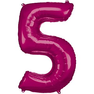 Balão numeral 5 rosa metalizado (1 un)