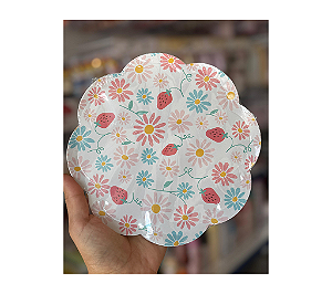 Prato de papel margarida com morango (8 und)
