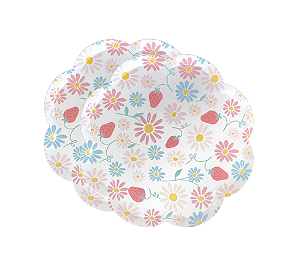 Prato de papel margarida com morango (8 und)