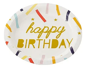 Prato de papel happy birthday com confetes coloridos (10 un)
