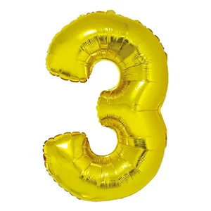 Balão numeral 3 dourado metalizado (1 un)