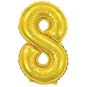 Balão numeral 8 dourado metalizado (1 un)