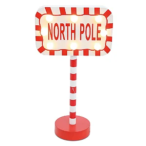 Placa decorativa north pole vermelho com led natal (1 und)
