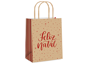 Sacola de papel kraft feliz natal