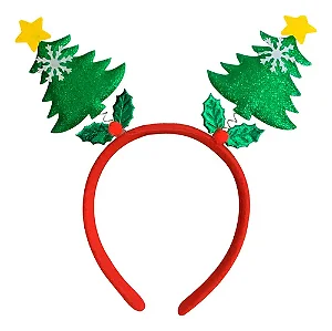 Tiara árvore de natal verde com glitter (1 und)