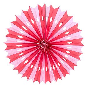 Leque de papel listra vermelho e rosa (1 und)