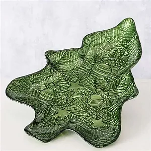 Prato pinheiro verde vidro de natal (1 und)