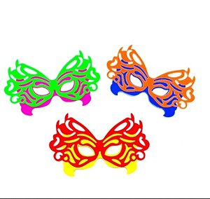 Mascara de papel neon colorido carnaval (6und)
