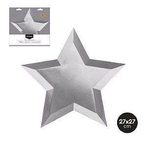 Prato de papel estrela prata (8und)
