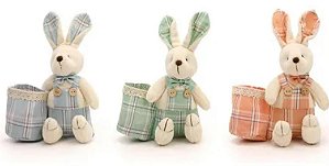 Coelhos Decorativos de Pelúcia com porta treco xadrez (1un)